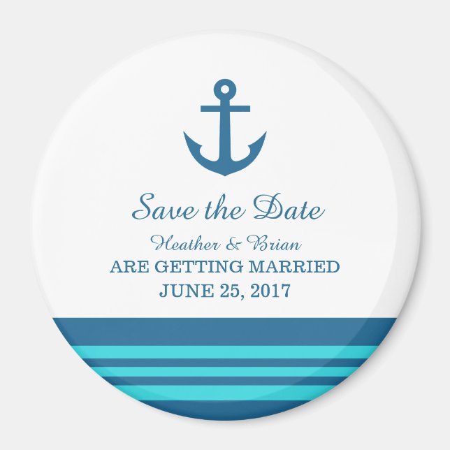 Blue Turquoise Nautical Anchor Save the Date Magnet (Front)