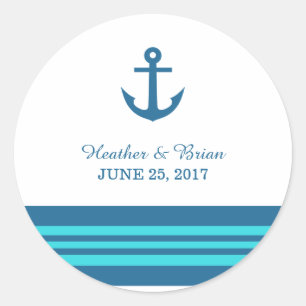 Blue Turquoise Nautical Anchor Wedding Stickers