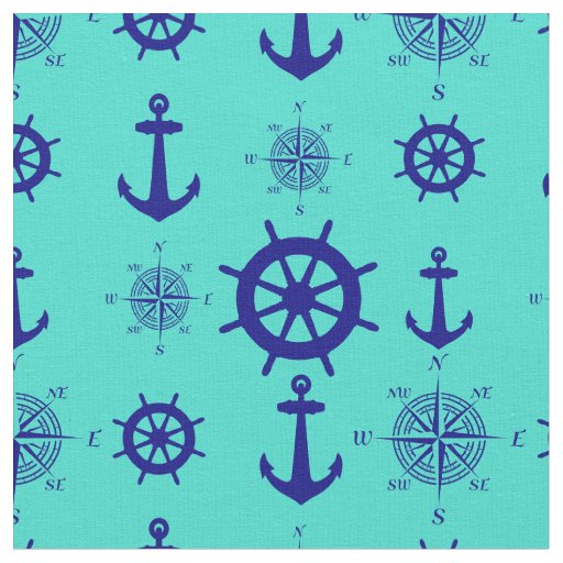 Blue Turquoise Nautical Coastal Boating Fabric