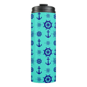 Blue Turquoise Nautical Coastal Boating Thermal Tumbler