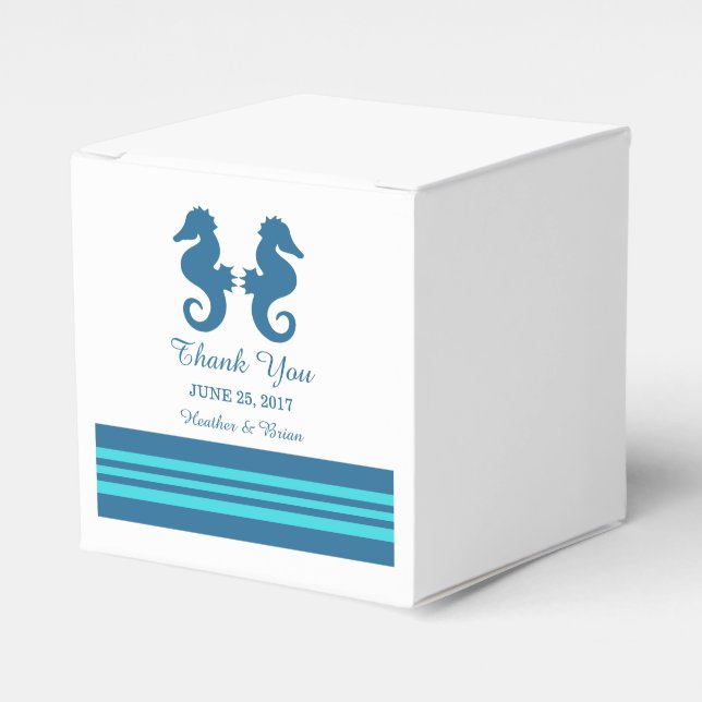 Blue Turquoise Nautical Seahorse Favor Boxes (Front Side)