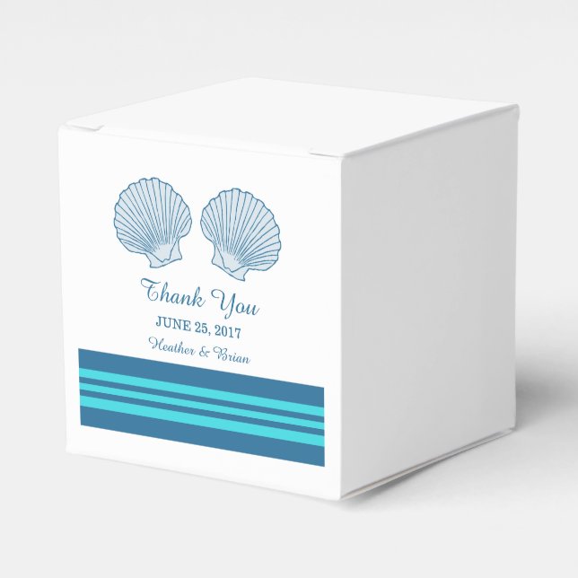 Blue Turquoise Nautical Seashells Favor Boxes (Front Side)