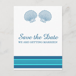 Blue Turquoise Nautical Seashells Save the Date Announcement Postcard