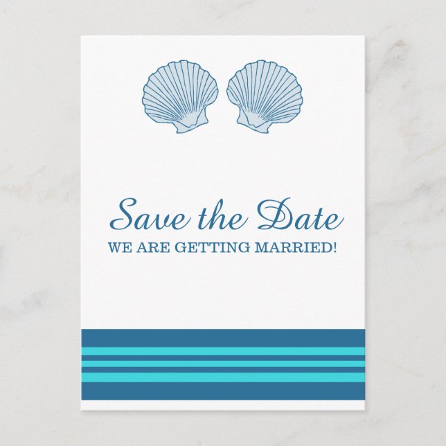 Blue Turquoise Nautical Seashells Save the Date Announcement Postcard (Front)