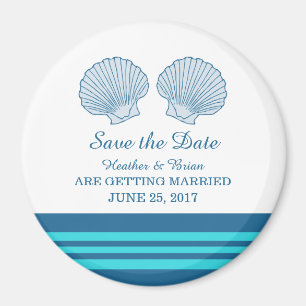 Blue Turquoise Nautical Seashells Save the Date Magnet