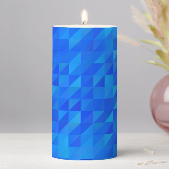 Blue Turquoise Navy Geometric Accent Pillar Candle (In Situ)