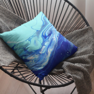 Blue Turquoise Navy Water Abstract Ocean Throw Pillow