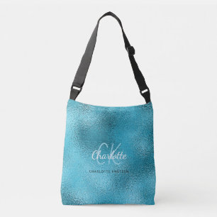 Blue turquoise ocean sea metallic name crossbody bag