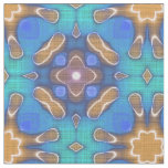 Blue Turquoise Ochre Retro Nouveau Mosaic Pattern Fabric