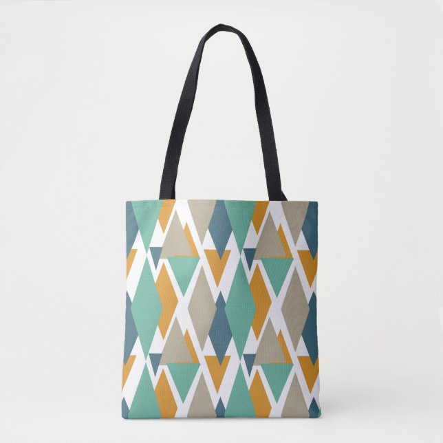 Blue Turquoise Orange Tan Diamonds and Triangles Tote Bag (Front)