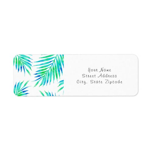 Blue Turquoise Palm Fronds Label