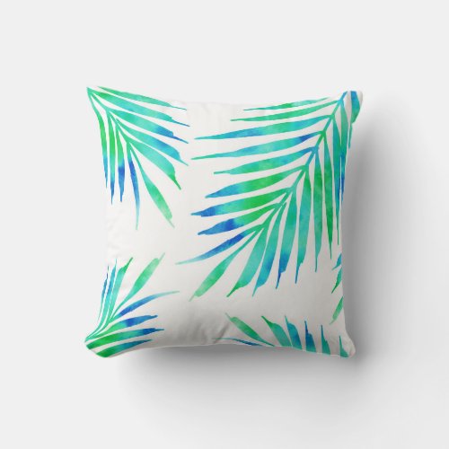 Blue Turquoise Palm Fronds Throw Pillow