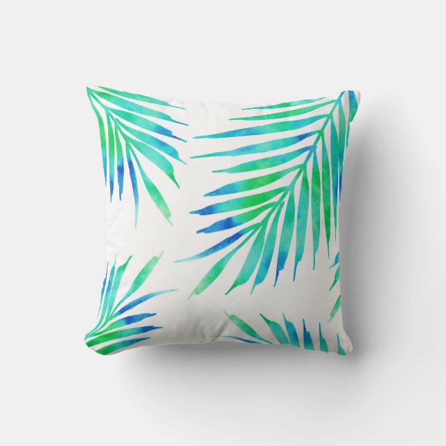 Blue Turquoise Palm Fronds Throw Pillow (Front)