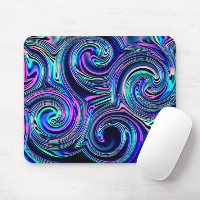 Blue Turquoise Purple Pink Spiral Art Pattern Mouse Pad (With Mouse)