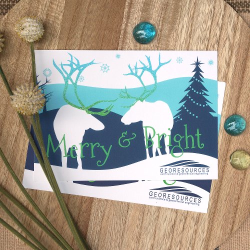 Blue Turquoise Reindeer Company Holiday Card
