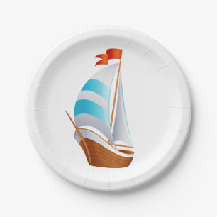 Blue Turquoise Sailboat Nautical Beach Wedding Paper Plates