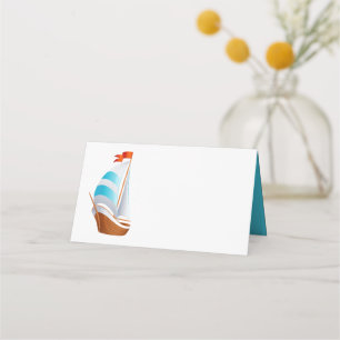 Blue Turquoise Sailboat Nautical Beach Wedding Place Card