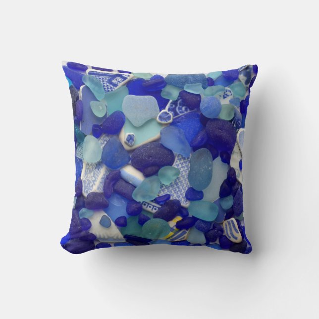 Blue turquoise sea glass beach glass photo square throw pillow (Front)