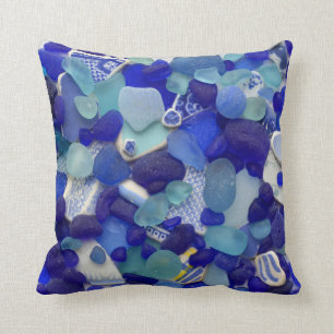 Blue turquoise sea glass beach glass photo square throw pillow