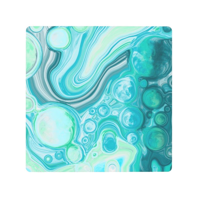 Blue, Turquoise Sea Waves and Bubbles   Metal Print (Front)