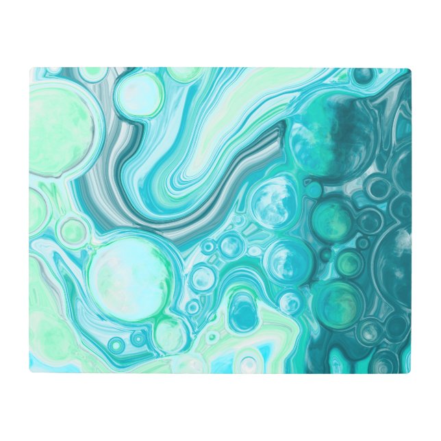 Blue, Turquoise Sea Waves and Bubbles  Metal Print (Front)