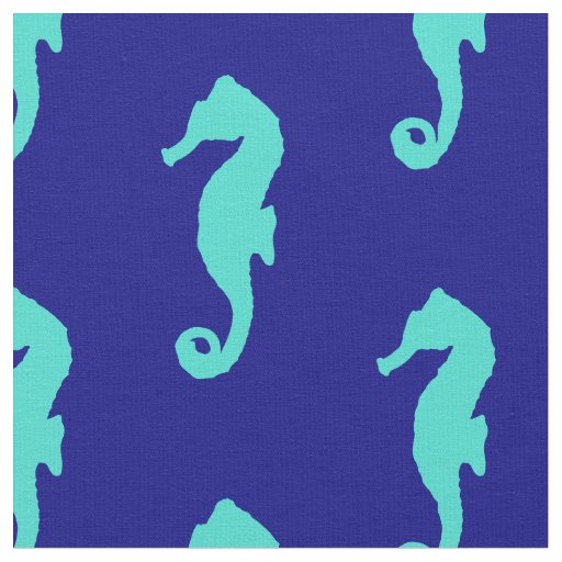 Blue Turquoise Seahorse Coastal Pattern Fabric