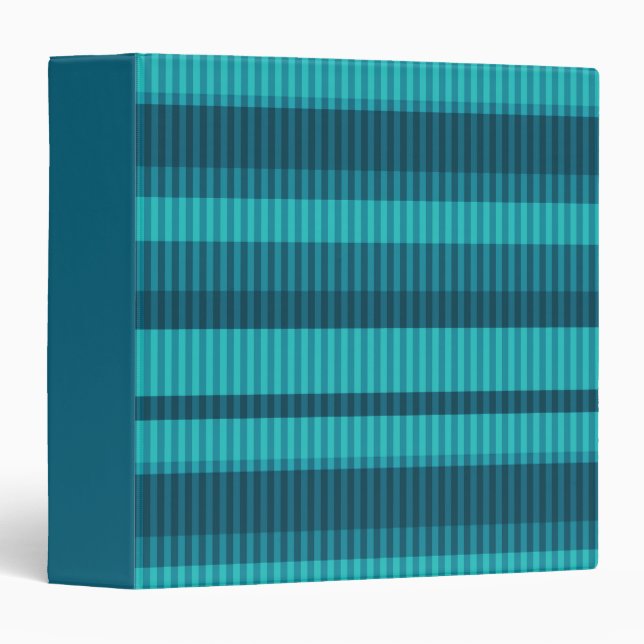 blue turquoise shades striped vertical pattern 3 ring binder (Front/Spine)