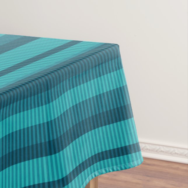 blue turquoise shades striped vertical pattern tablecloth (In Situ)