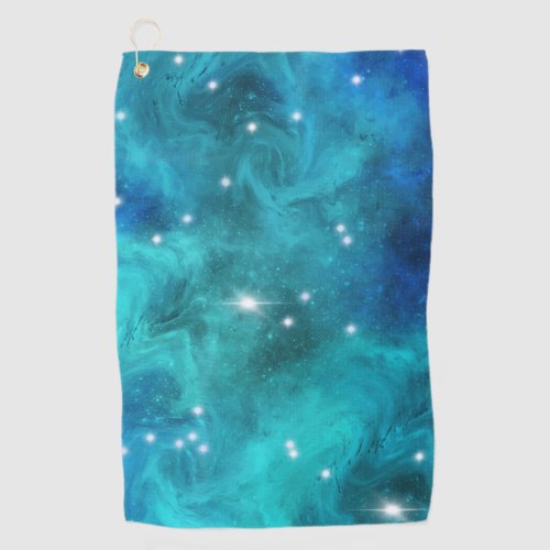 Blue Turquoise Star Nebula Space Galaxy Universe Golf Towel