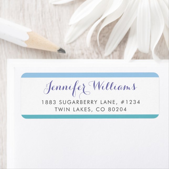 Blue Turquoise Stripes Modern Return Address Label (Insitu)