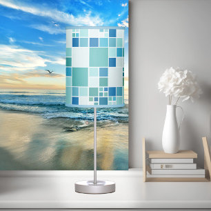 Blue Turquoise Teal Checkered Design Lamp