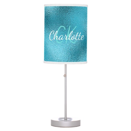 Blue turquoise teal monogram  table lamp