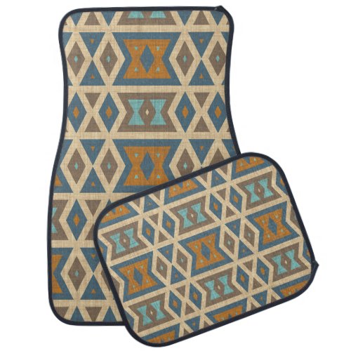 Blue Turquoise Teal Orange Brown Tribal Art Car Floor Mat