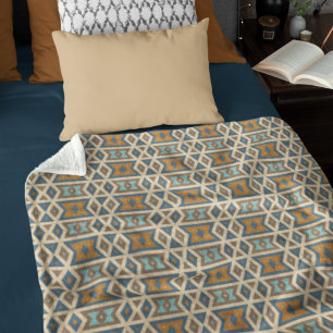 Blue Turquoise Teal Orange Brown Tribal Pattern Fleece Blanket