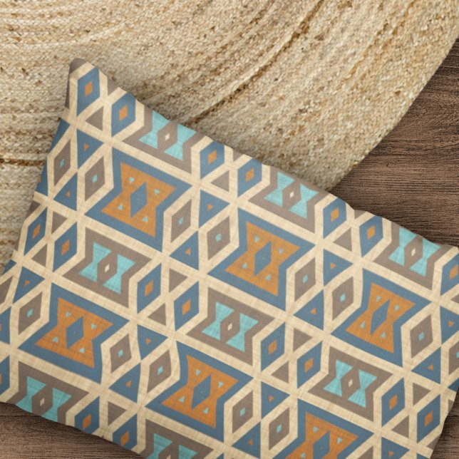Blue Turquoise Teal Orange Brown Tribal Pattern Pillow Case (Creator Uploaded)