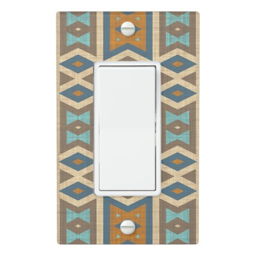 Blue Turquoise Teal Orange Tan Brown Tribal Art Light Switch Cover