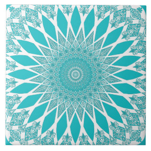 Blue Turquoise Tristyns Mandala Ceramic Tile