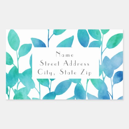  Blue Turquoise Watercolor Leaves Labels