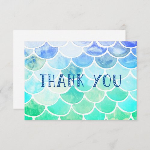 Blue Turquoise Watercolor Ombre Mermaid Scales Thank You Card