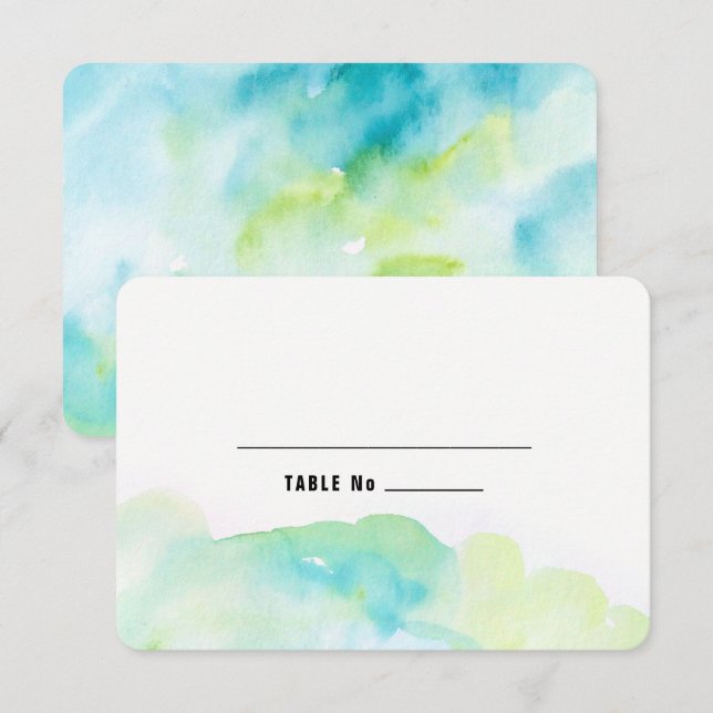 Blue Turquoise Watercolor Wedding Table Place Card (Front/Back)