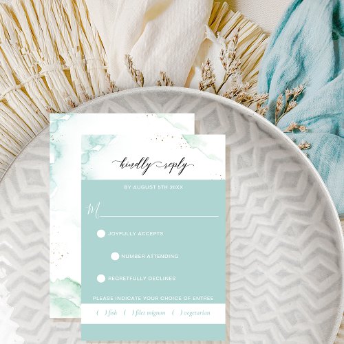Blue Turquoise Watercolor withwithout meal option RSVP Card