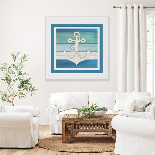 Blue Turquoise White Anchor Beach Nautical Canvas Print