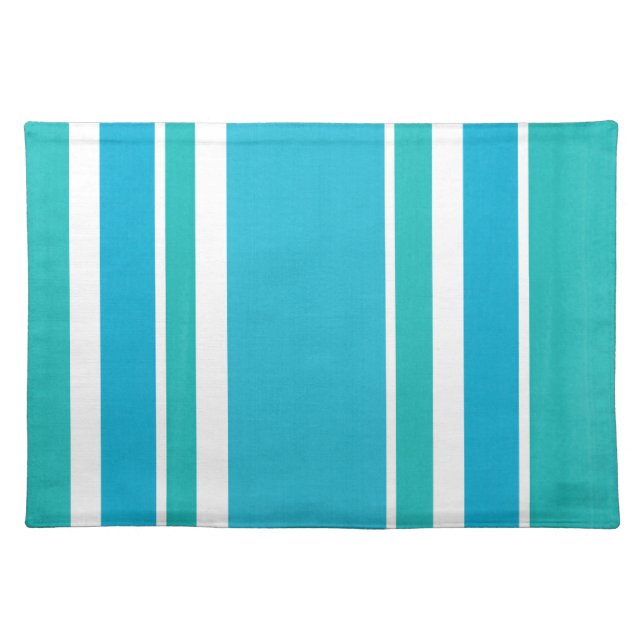 Blue Turquoise White Stripes Cloth Placemat (Front)
