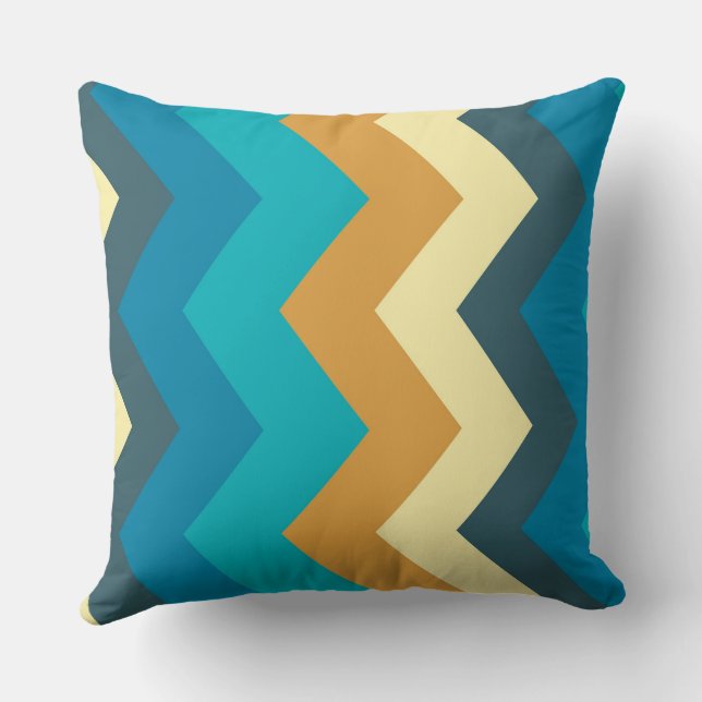 blue, turquoise, yellow and teal chevron Pattern Throw Pillow (Back)