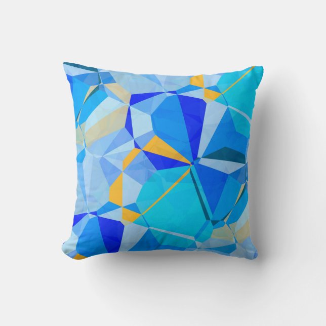 Blue Turquoise & Yellow Artistic Abstract Design Throw Pillow (Front)