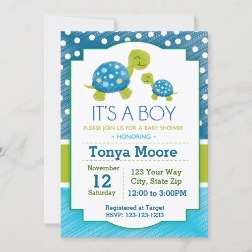 Blue Turtle Baby Shower Invitation