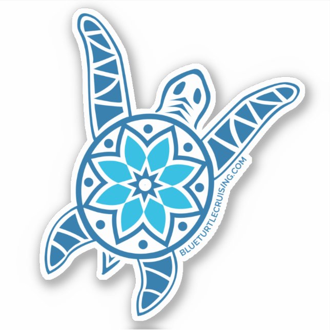 Blue Turtle Cruising Die Cut Turtle Sticker (Front)