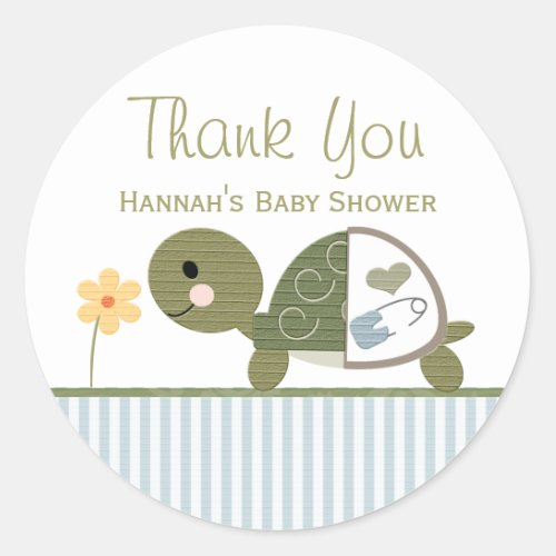 BLUE Turtle in Diapers Baby Shower Thank You Classic Round Sticker