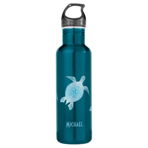 Blue Turtle Tribal Monogram Coastal Water Bottle