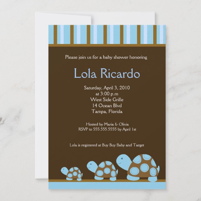 Blue Turtles Striped Baby Shower invite 5 x 7 (Front)